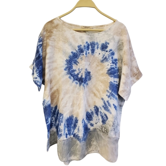 Valentina Tops - Valentina Relaxed Blue and Tan Tie-Dye Tee Size S